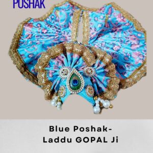 royal blue krishna ji poshak with pink embroidery, golden lace & mukut